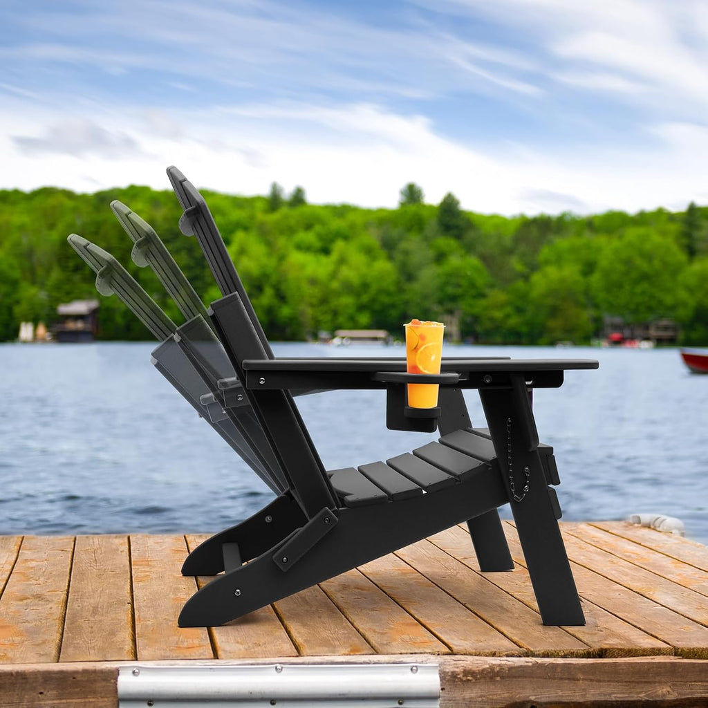 Folding Adirondack Chair with Adjustable Backrest, Fire Pit Chairs | 3-Position Adjustable Back, HDPE All Weather, No