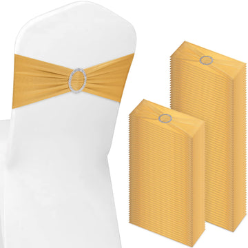150 Pcs Gold Chair Sashes with Buckle, Stretch Bands