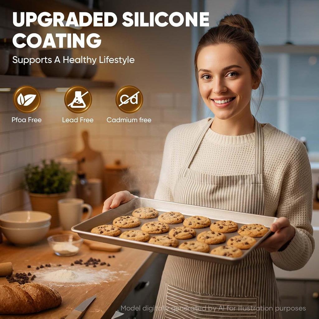 Nonstick Sheet Pan Set of 3, Heavy Duty Cookie Sheets for Oven with Stripe Texture Pattern, 0.6mm Thick