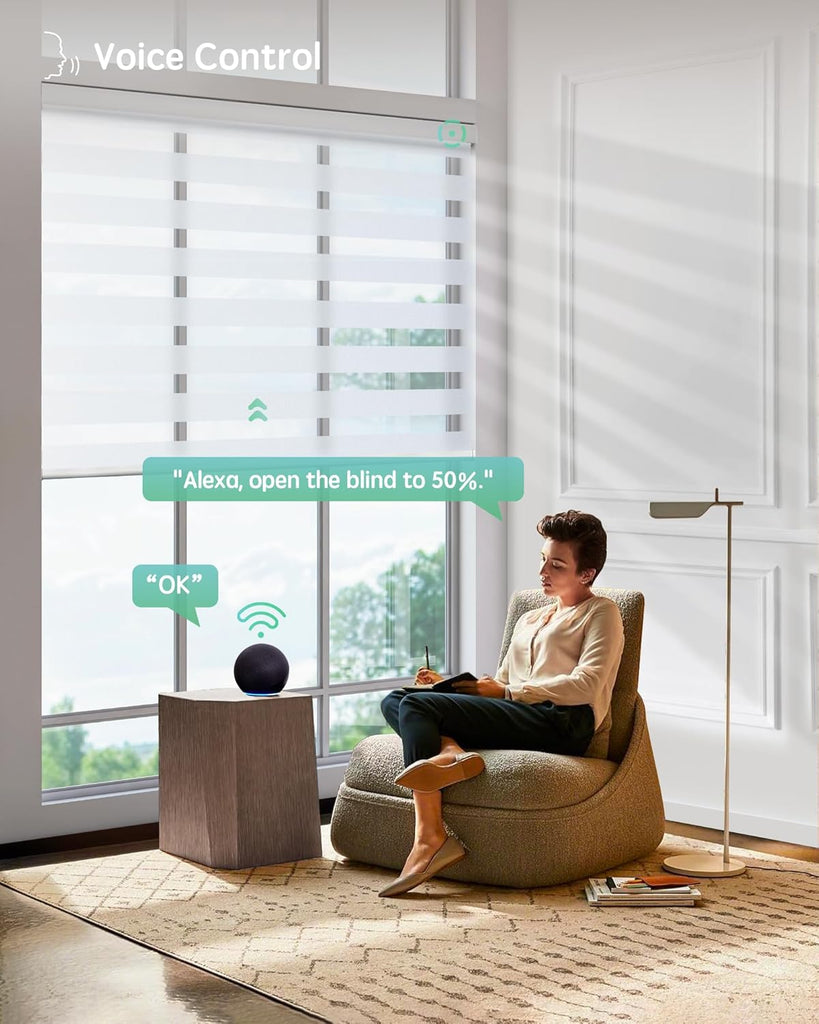 Motorized Zebra Blinds with Remote, Voice Control, 22" W x 72" H