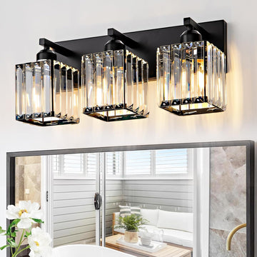 Black Bathroom Vanity Light 3 Lights, Crystal Bathroom Wall Light Fixtures Modern Vanity Light Over Mirror (Exclude