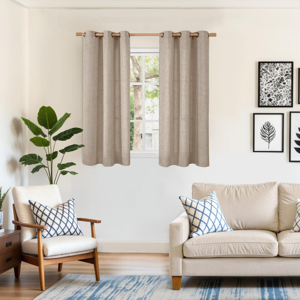 48 Inch Length Linen Curtains, Burlap Tan Short Window Drapes