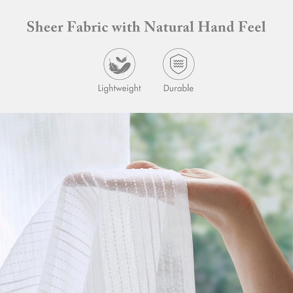 Anna Sheer Shower Curtain , 72 x 72, White | Adds Privacy, Machine Washable, Striped Pattern, OEKO-TEX Certified