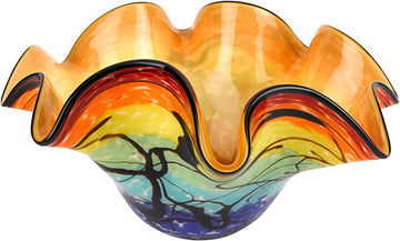 17" Mouth Blown Floppy Design Art Glass Centerpiece Bowl