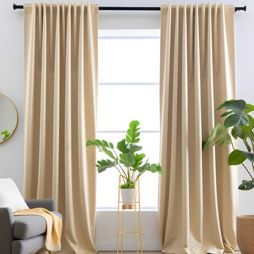 Champagne Velvet Curtains 96 inches Long Luxury 70% Blackout Curtains 2 Panels, Thermal Insulated Super Soft Window