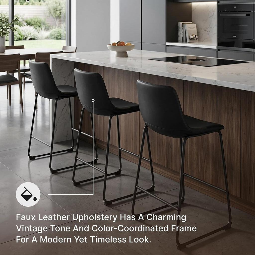 Centiar 24" Counter Height Modern Bucket Barstool, 2 Count, Black