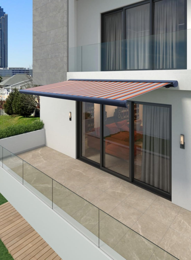 Custom Retractable Patio Awning Up to 26m (85ft) Width, Sun & Rain Shade Canopy, Aluminum Frame UV-Resistant Fabric