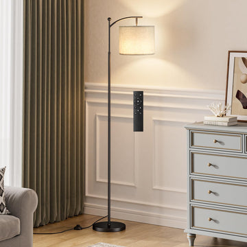 60" Floor Lamp with Remote and Stepless Dimmable Bulb, Grey Shade