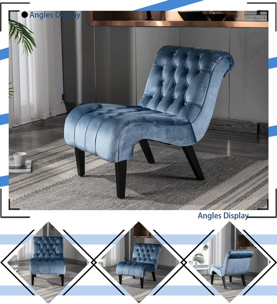 Comfy Velvet Accent Chair, Upholstered Armless Side Chair , Modern Small Lounger with Tufted Back and Rolled Edge