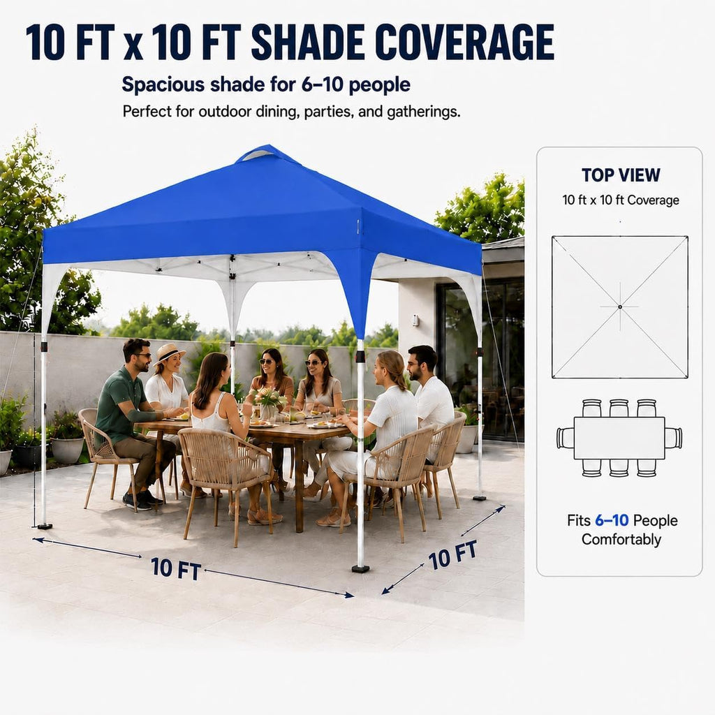 10x10 Pop Up Canopy Tent, Easy Set-Up Commercial Gazebo - Blue