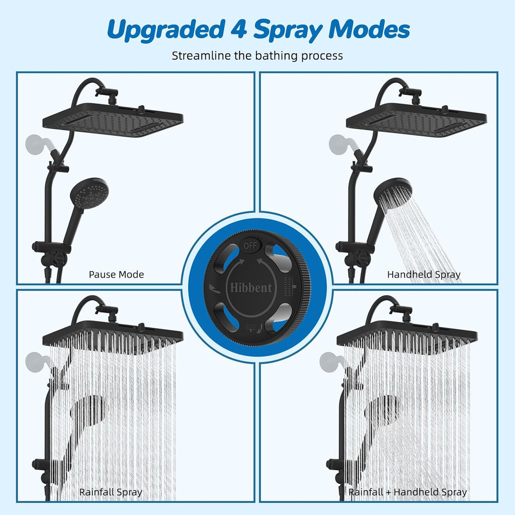 CUPC Certified 13'' Shower Head Combo, High Pressure 5 Spray Rainfall Showerhead, 10 Spray Mode Handheld