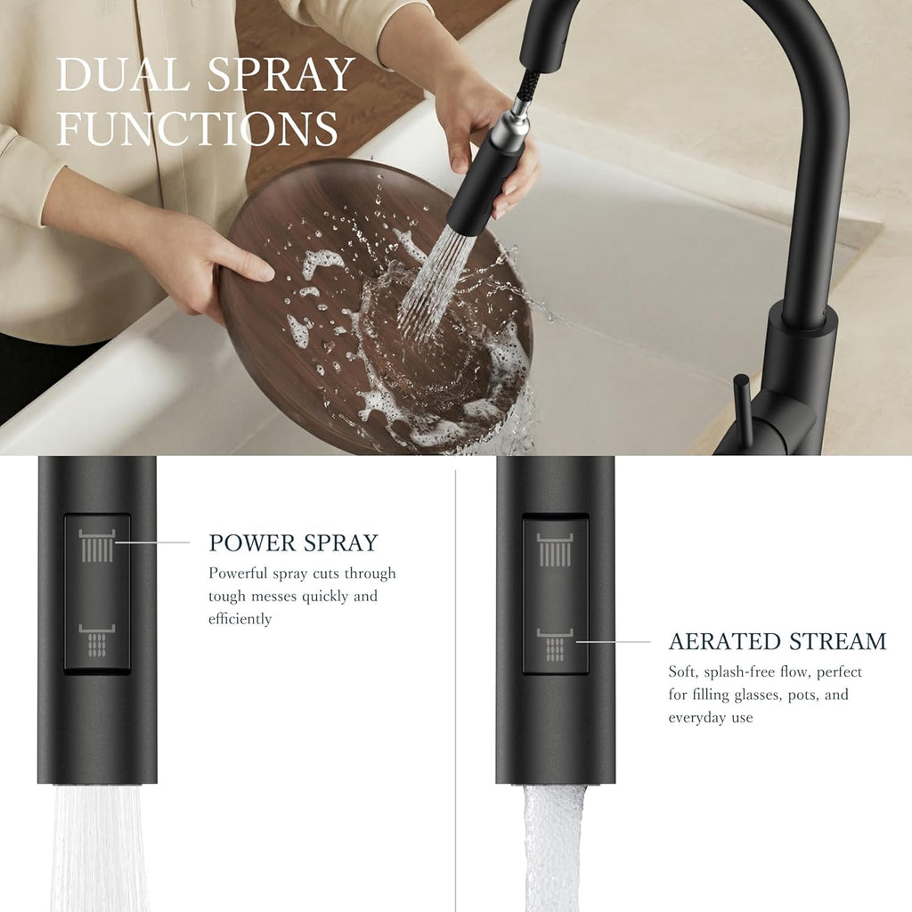 Kitchen Faucets with Pull Down Sprayer, Black Classic Single Handle Stainless Steel High Arc Faucet for Kitchen Sink