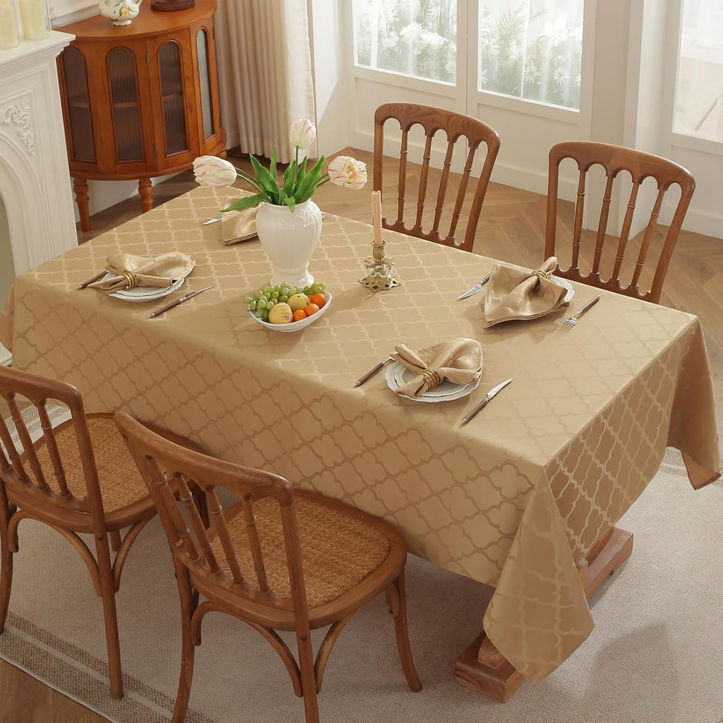 Jacquard Tablecloth Rectangle Damask Fabric Table Cloth, Water Resistant & Wrinkle Free Polyester Ta