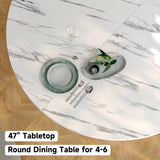 Round Kitchen Dining Table for 4-6 People, 47 inch Mid-Century Circle Dinner Tables, Rustic Wood Base in Fluted