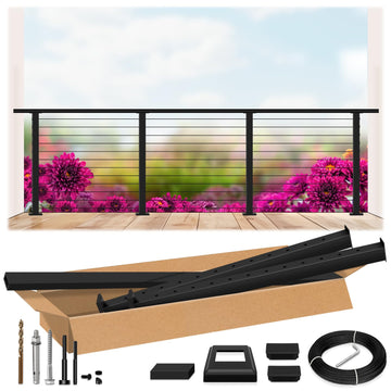8ft-12ft Modular 42in Cable Railing System for Deck with Handrail
