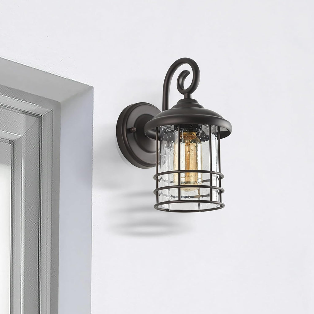 1-Pack 5.5" Narrow Oil Rubbed Bronze Outdoor Wall Sconce, 9.8" Rustic Farmhouse Porch Light with Seedy Glass