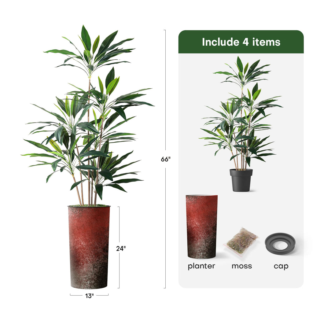 Artificial Tree in Modern Planter, Fake Dracaena Tree Silk Tree for Indoor and Outdoor Home Decoration - 66" Overall