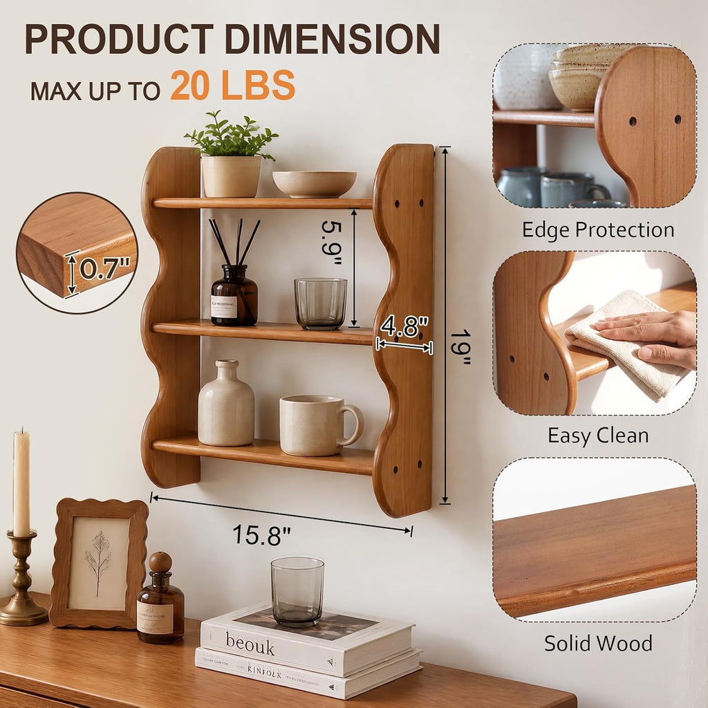 Floating Shelves For Wall - 100% Solid Wood Wall Shelf 3-Tier, Vintage Shelf Wall Mounted Storage Rack, Farmhouse