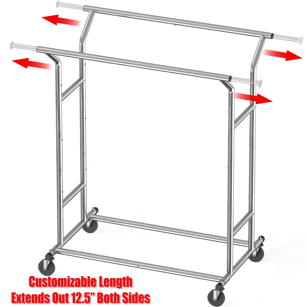 Heavy Duty Double Rail Clothing Garment Rack, Chrome
