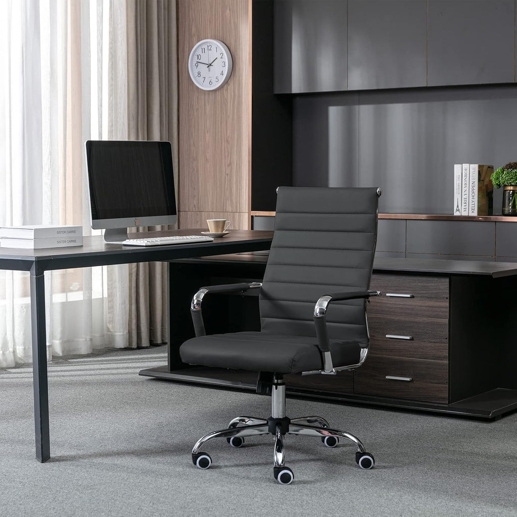 Home Ribbed, Modern Leather Conference Room Chairs, Ergonomic Office Desk Chair, High Back Executive Computer Chair