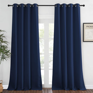 Blackout Navy Blue Curtains 120 inch Length - Window Treatment Energy Saving Thermal Insulated Room Darkening Solid