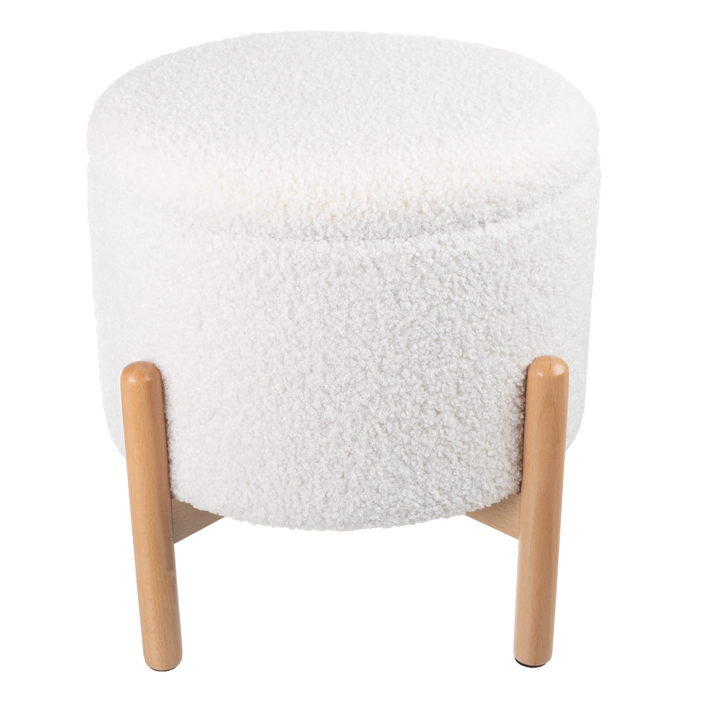 Round Sherpa Storage Ottoman Pouf with Removable Lid - Plush Couch Footrest & Hidden Organizer for Small Spaces, Dorm