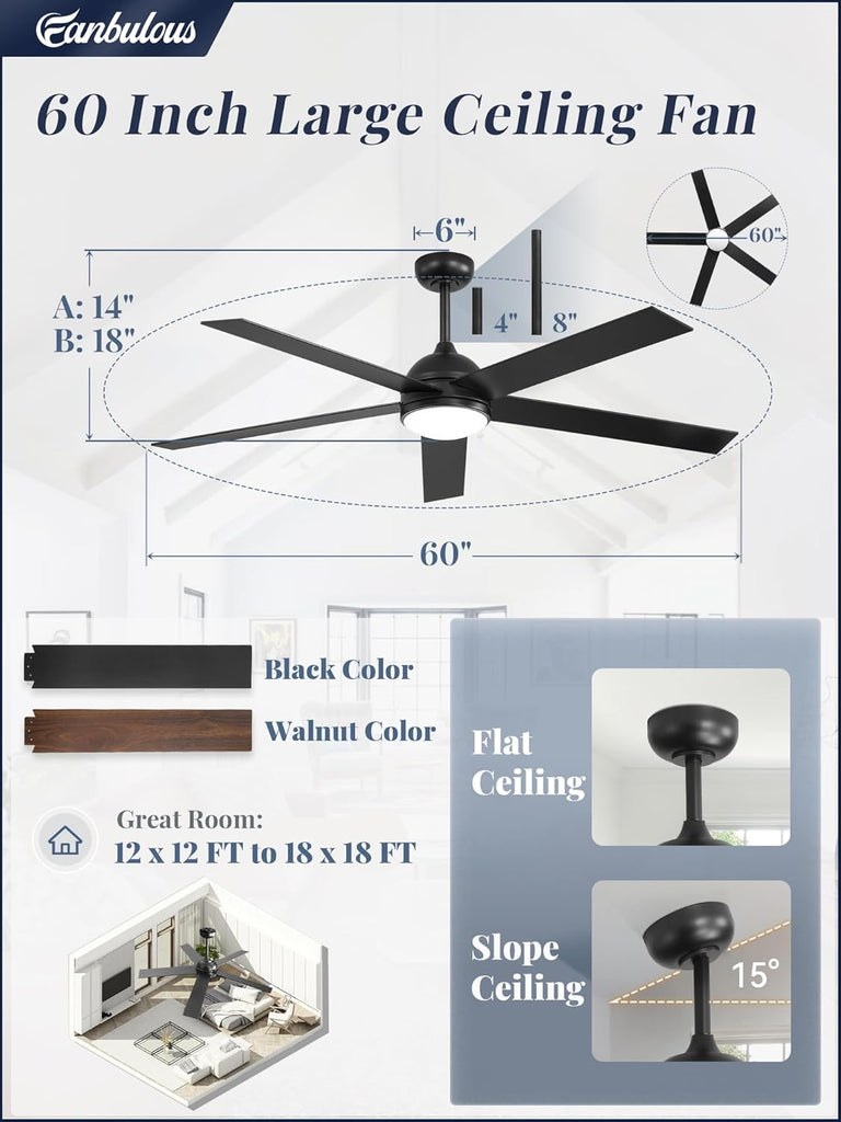 60" Ceiling Fan with LED Light and Remote - Black