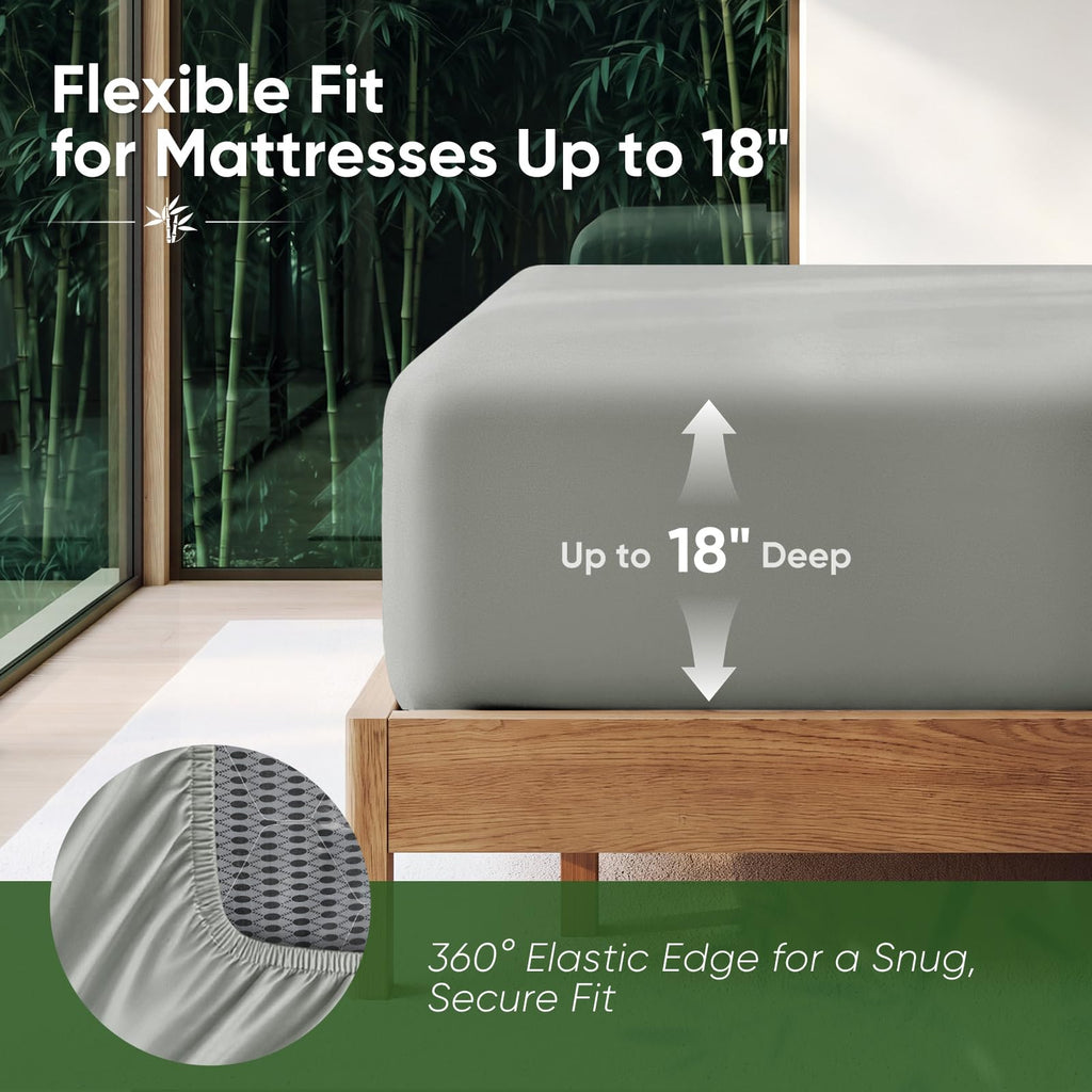 100% Viscose Made from Bamboo Full Sheet Sets, 4PC Cooling Bed Sheets with Extra Deep Pocket up to 18'', Hotel Luxury