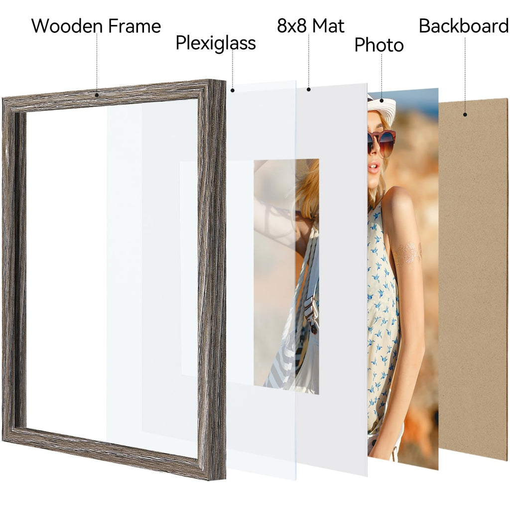 12x12 Picture Frame, Matted for 8x8 Photos, Rustic Grey