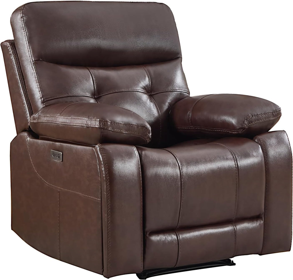 Genuine Leather Recliner Chair, Power Single Reclining Sofa with Comfortable Arms and Back, Modern Electric Recliner