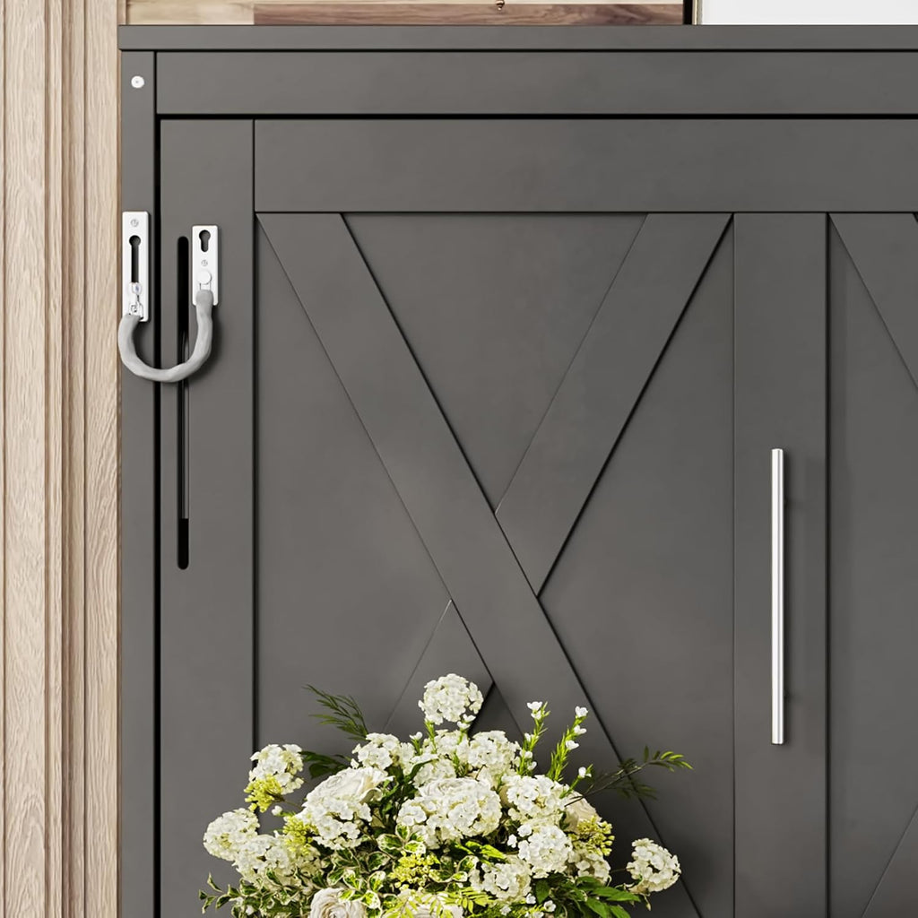 Queen Horizontal Cabinet Murphy Bed with Desk & USB Charging Station, Foldable Hideaway Wall Bed Frame with Solid