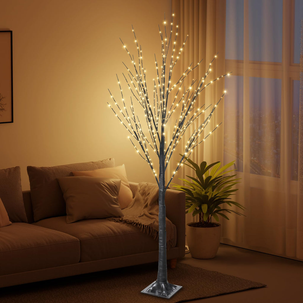 5FT Lighted Birch Tree, 400 LED Warm White Lights