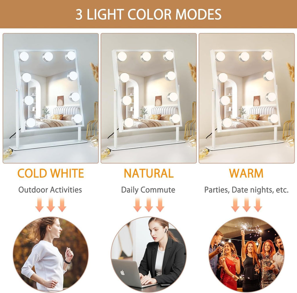 Vanity Mirror with Light Lighted Makeup Mirror Vanity Smart Touch Control 3Colors Dimmable Detachable 10X