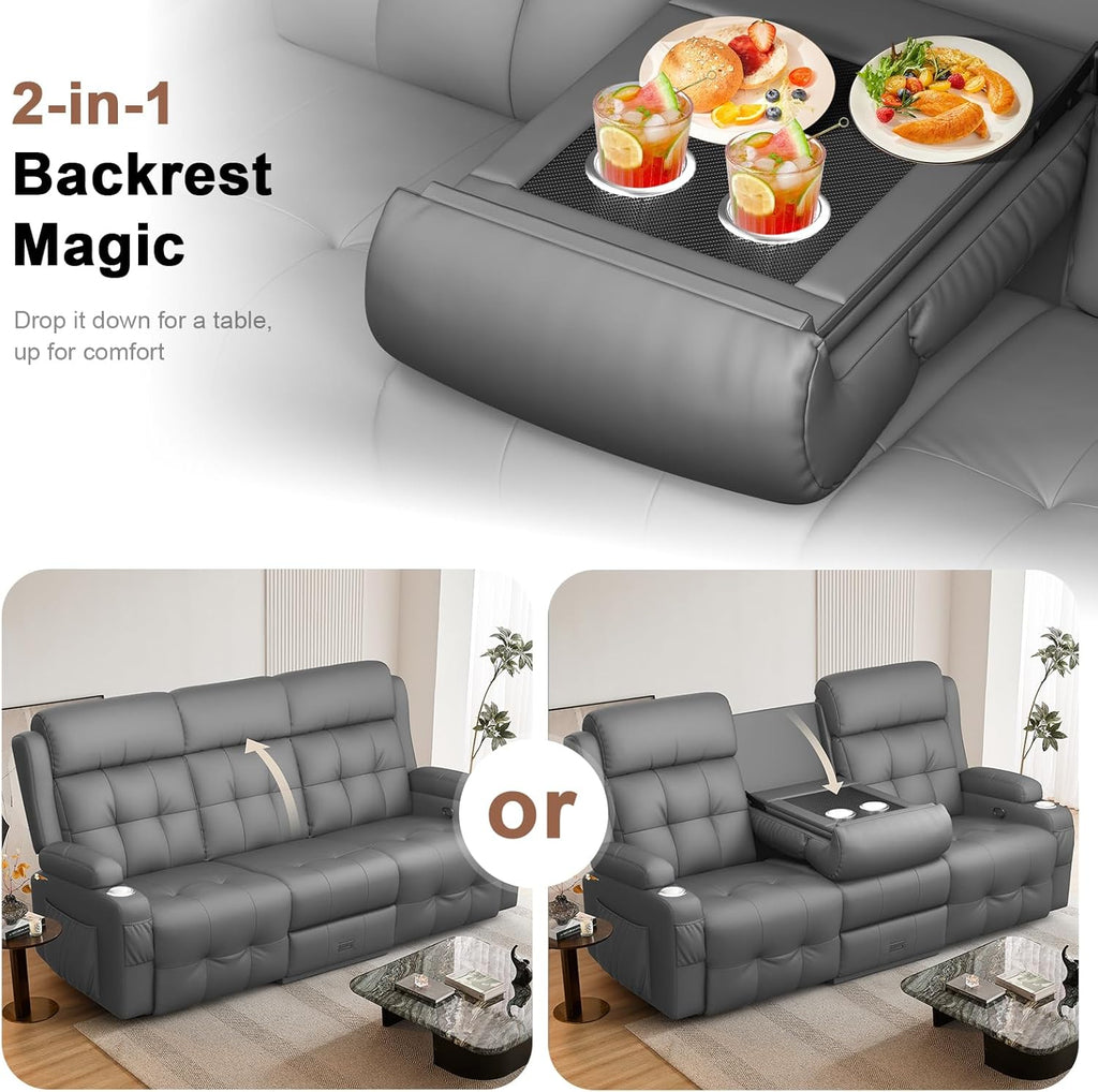 Recliner Sofa, 78.2" PU Leather Reclining Couch Loveseat with Flip Middle Backrest & Drawers