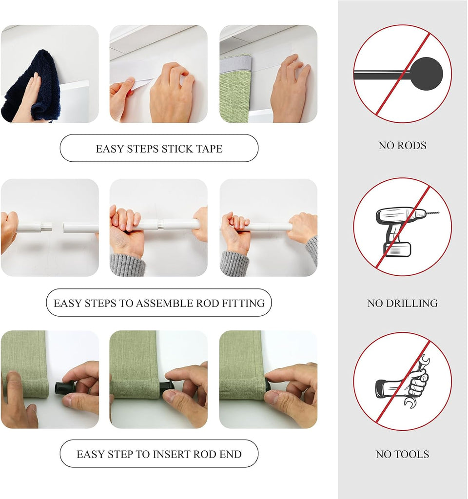 100% Blackout Classroom Door Curtains - UV Protection & Privacy, Easy-to-Install Roller Blinds for Windows, Matcha