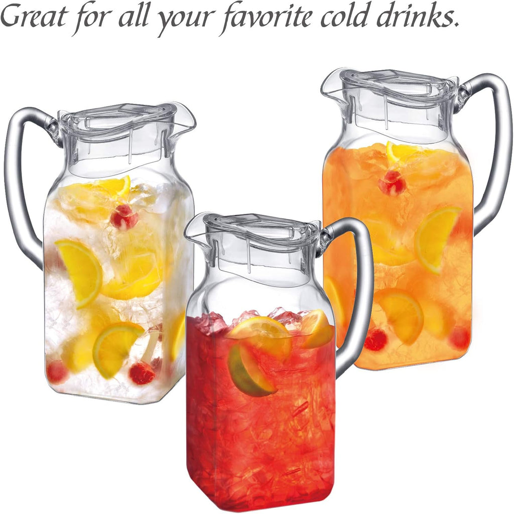Quadly - Plastic Pitcher (64 oz, 2 Quart), Clear Water Pitcher with Lid, Fridge Jug, BPA-Free, Shatter-Proof, Great