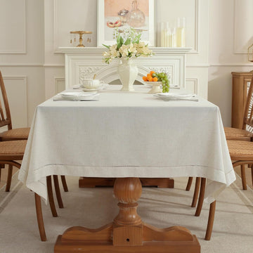 Linen Blend Handmade Hemstitched Tablecloth for Dinner Table, Parties, Wedding Decorations (60" x 10