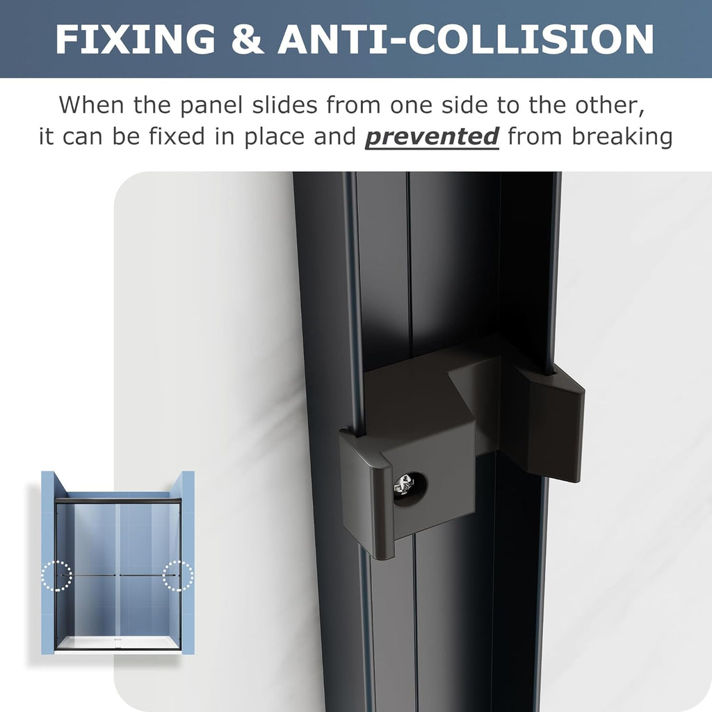 Double Sliding Glass Door 48" W x 72" H Shower Door 1/4" Tempered Glass Sliding Door Semi-Frameless Shower Glass