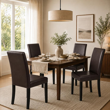 Set of 4 Upholstered Kitchen Chairs Dark Brown
