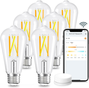 Smart Edison Light Bulb, ST19 (58) Vintage Bulb, 6 Pack with Remote