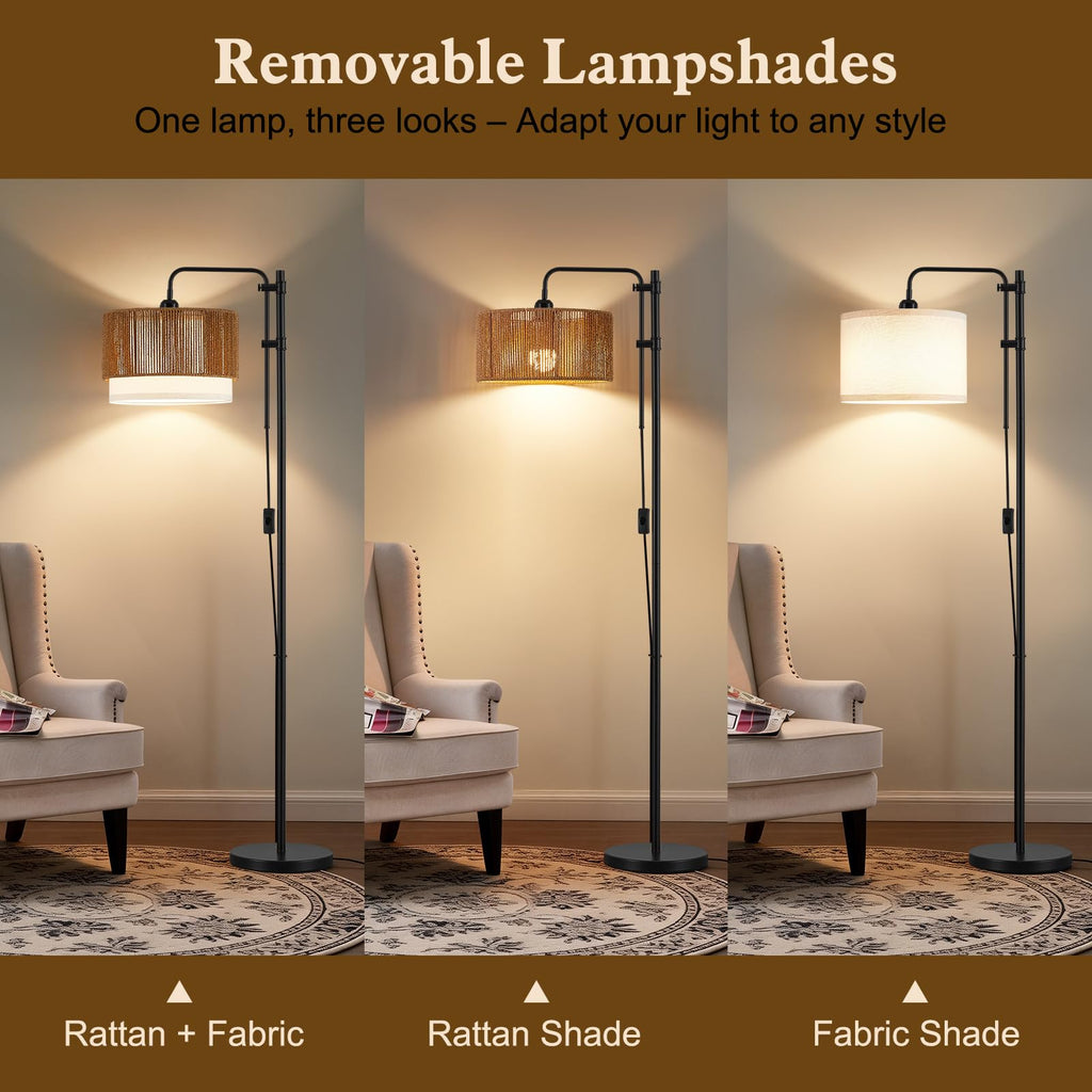 Rattan Floor Lamp, Adjustable Height Standing Lamp