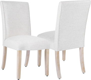 Scalloped Detail Dining Chair, Upholstered Parsons Dining Chairs, Decorative Home Furniture, Cream Textured Woven (Set