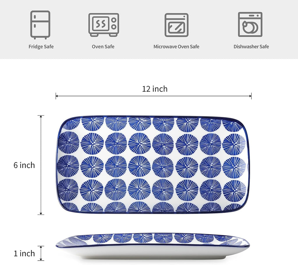 Ceramic Rectangular Serving Platters Set of 4, 12 Inch Serving Trays/Dishes for Party Entertaining, Rectangular
