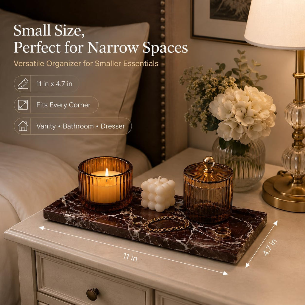 Marble Decorative Tray Decor, Red Vanity Tray Countertop, Small Perfume Tray for Dresser, Luxury Stone Organizer for