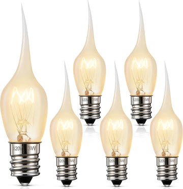 6 Pack Mini Silicone Dipped Candle Light Bulbs, 3 Watt E12 Candelabra Base, 2700K Warm Yellow Flame Tip Decorative