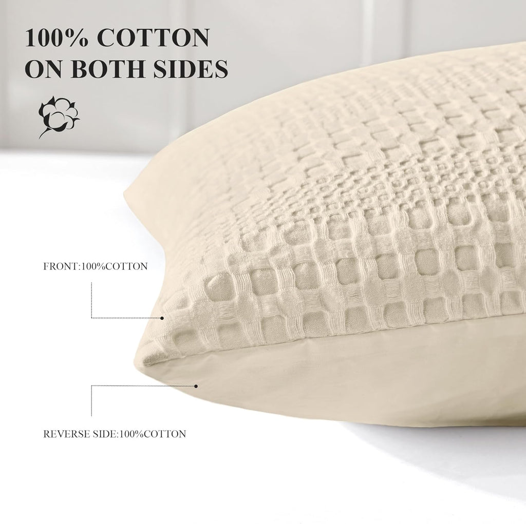 100% Coton Waffle Weave Euro Shams 2 Pack, Soft Aesthetic Throw Pillow Covers for Elegant Home Decor, Breathable