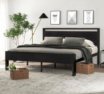 14 Inch King Metal Platform Bed Frame with Wooden Headboard and Footboard, Mattress Foundation, No Box Spring Needed