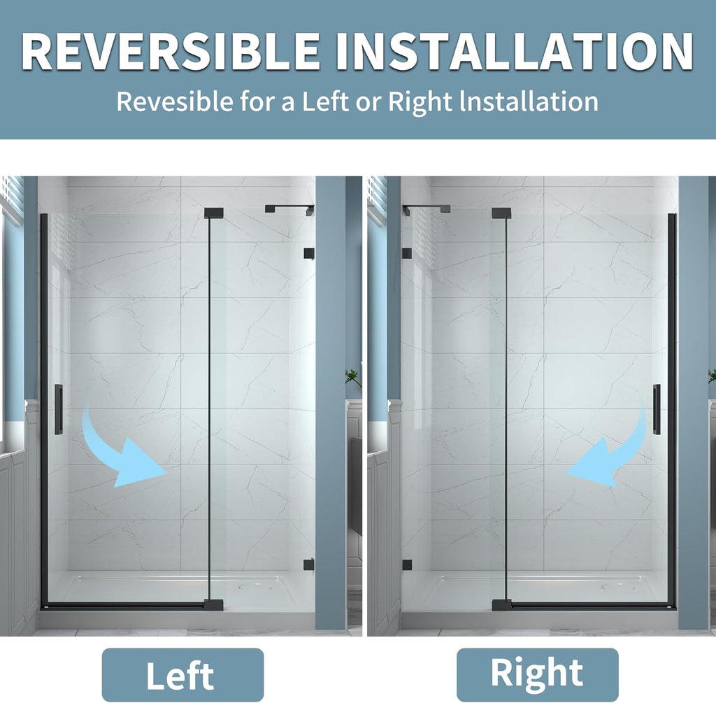 44-48" W x 70" H Frameless Pivot Shower Door, 5/16"(8mm) Clear SGCC Tempered Glass Shower Doors