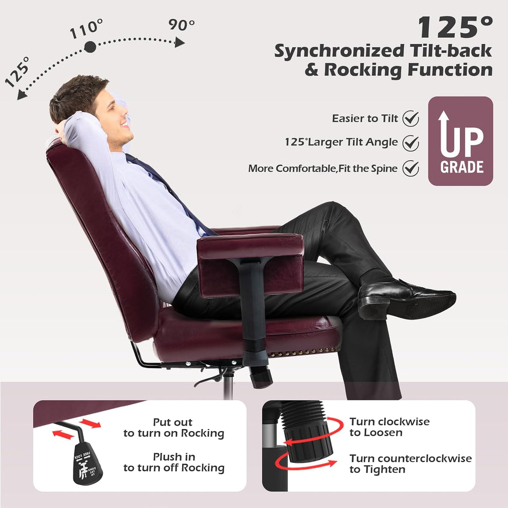 Ergonomic Executive with Wheels and Arms, Tufted Back & Nailhead Trim, Home Office Desk Chairs for Home & Office