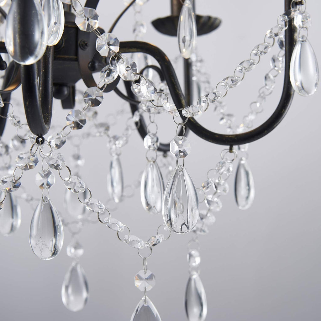 5-Lights Crystal Chandelier, Farmhouse Pendant Light Fixtures, H24 x D17,Chain Adjustable Max 59", Black Finish